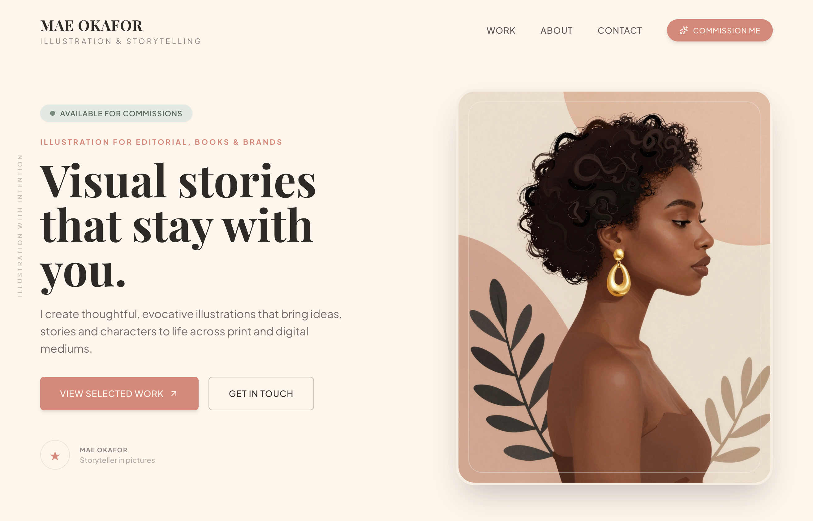 Illustration portfolio website created with Wegic showing soft-palette staggered grid gallery layout