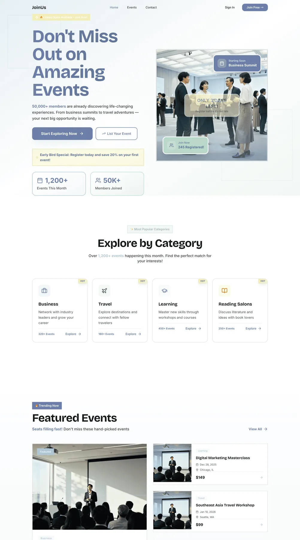 blue business crm platform website template web preview screenshot
