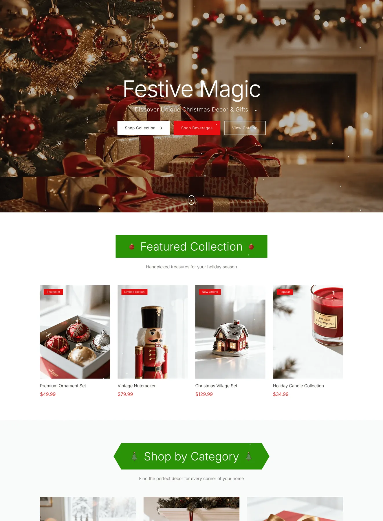 evergreen red christmas decor ecommerce store template web preview screenshot
