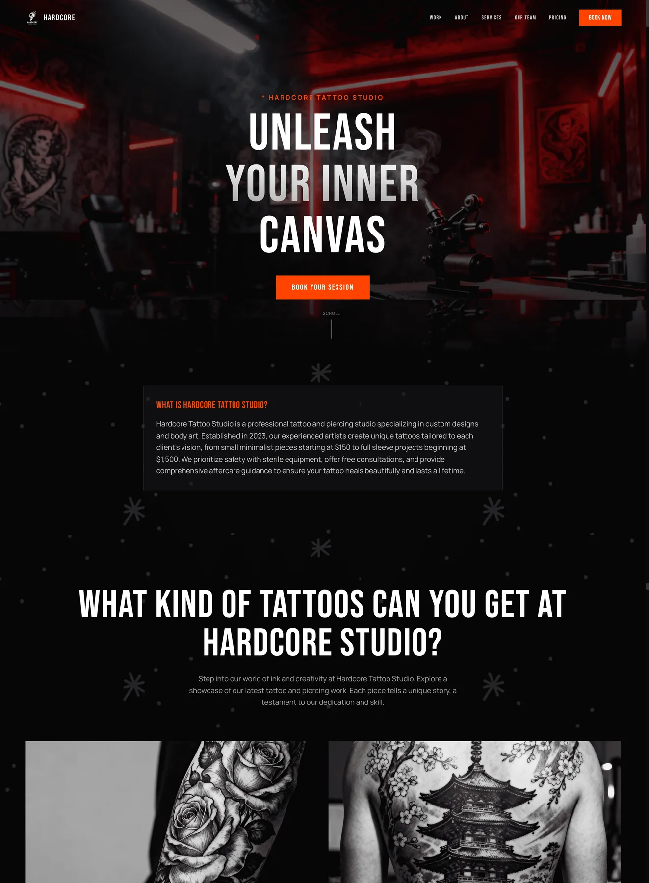 midnight glow tattoo design hub website template web preview screenshot