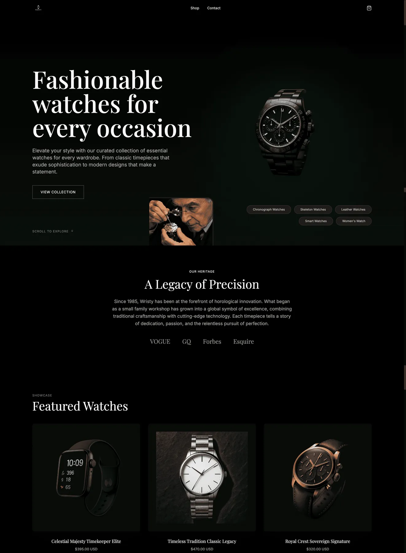 midnight black luxury watch e-commerce website template web preview screenshot