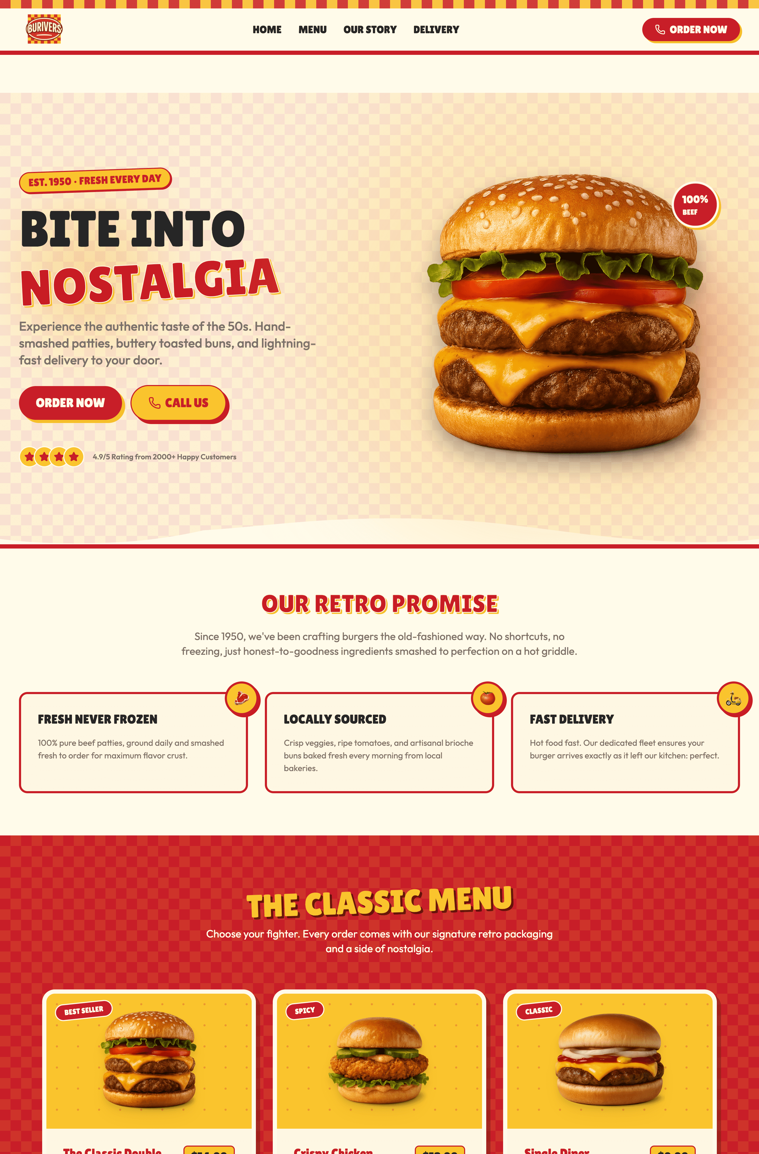 Crimson & Mustard Retro Burger Diner Website